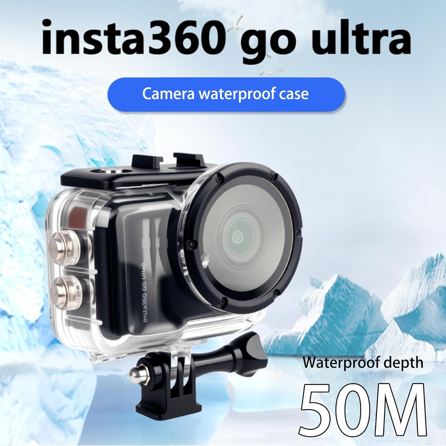 196FT/60M Waterproof Case Only for Insta 360 GO Ultra, Underwater Diving Protective Housing Shell for Insta 360 GO Ultra Action Camera with Bracket Accessories image number 2