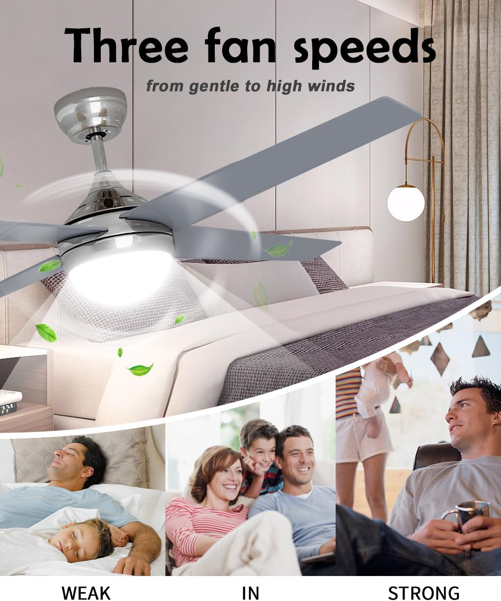 ELEGANT White Ceiling Fans with Remote Control and LED Color Change Light, 4 Reversible Blades 3-Speed, Timer, 48 Inch, Quiet AC Motor Fan Lighting for Living Room image number 5
