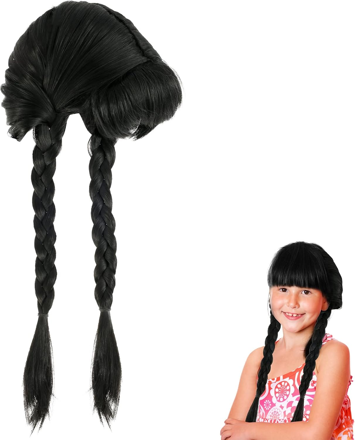 Cosplay Braided Wig Hair - Soft Wednesday Merchandise Wig Heat Resistant for Girl Kids Women Cosplay Party Costume 60Cm (A) image number 3