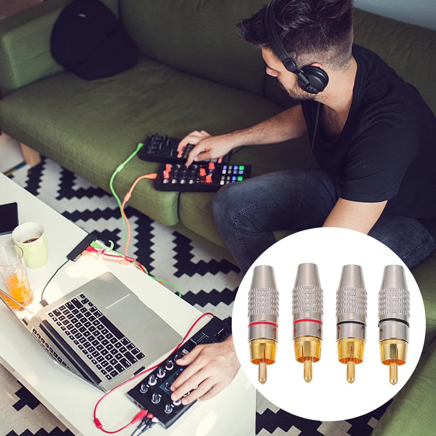 GALPADA 4Pcs Gold Plated Audio Video Male Plugs Metal Speaker Connectors Rings for Professional Av Cable and Home Audio Speaker Systems image number 5