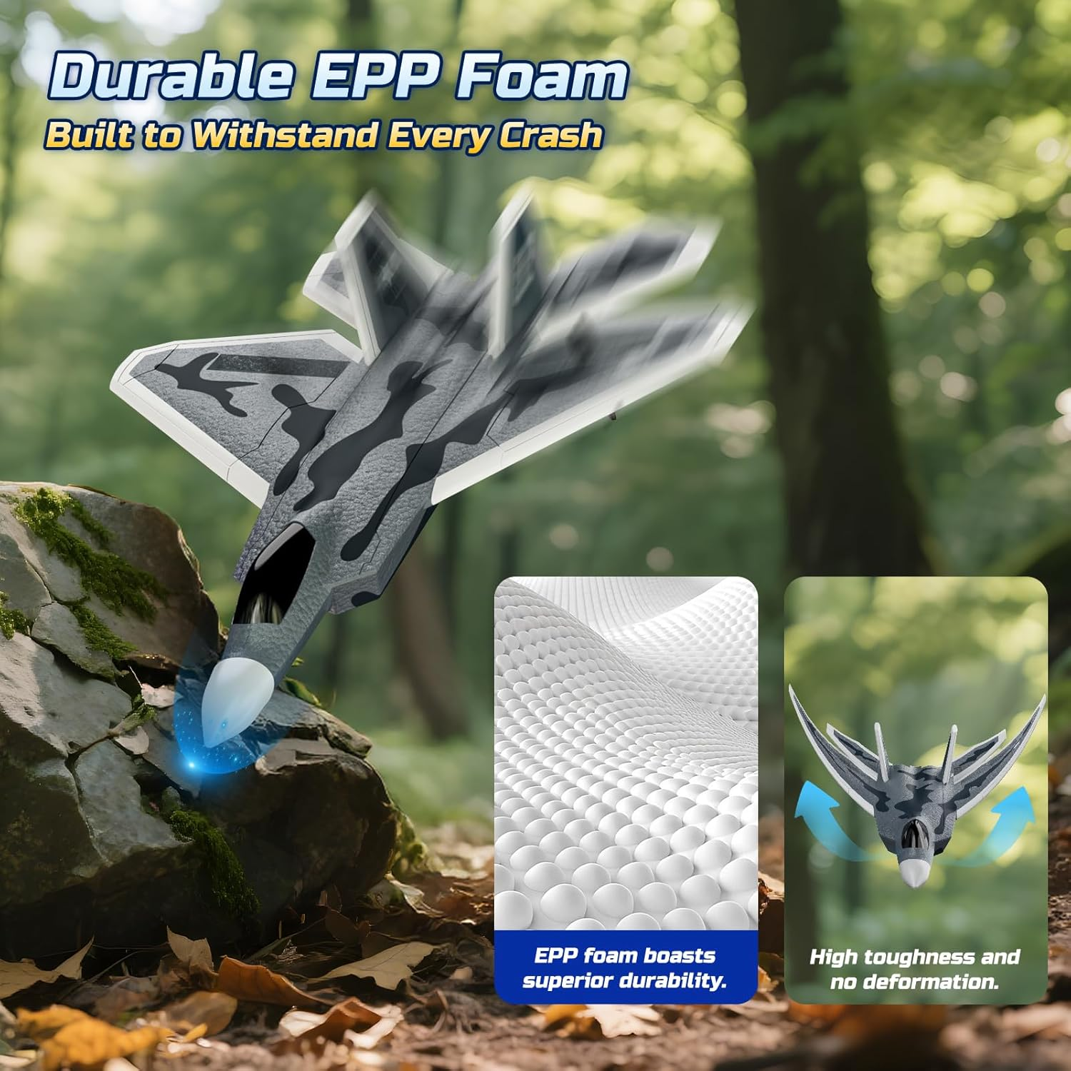 DEERC F22 Raptor 2CH RC Plane for Kids Beginners,Remote Control Airplane Fighter Toys,2.4Ghz 6-Axis Gyro Stabilizer RTF Glider Aircraft Plane with 2 Batteries,Easy to Fly for Boys Adults image number 2