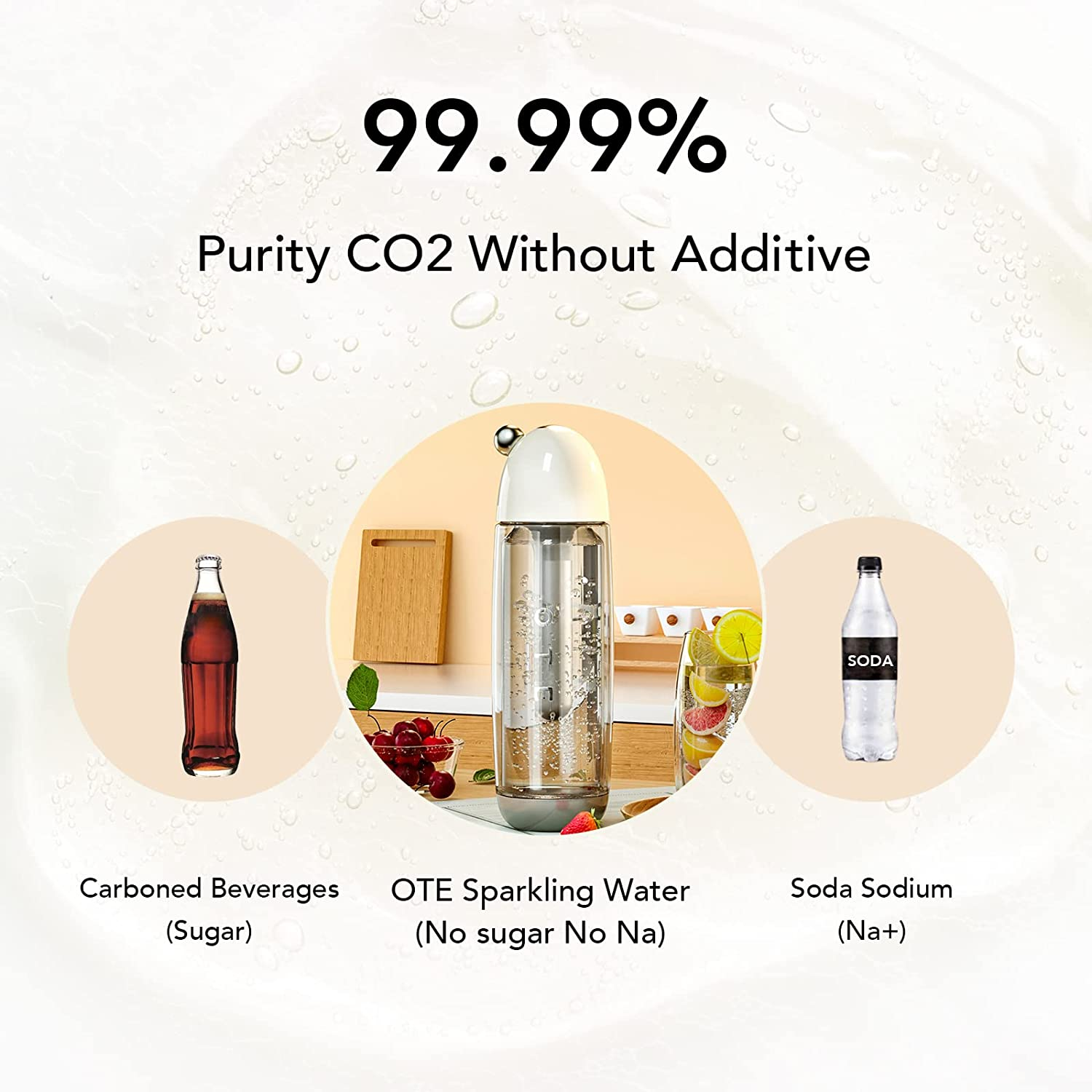 OTE Portable Sparkling Water Maker Soda Maker Machine for Home with 20PCS Cylinders 450Ml Personal Seltzer Carbonators Electroless Double Layer PET Bottle BPA Free Double Pressure Relief Valves-Blue image number 2