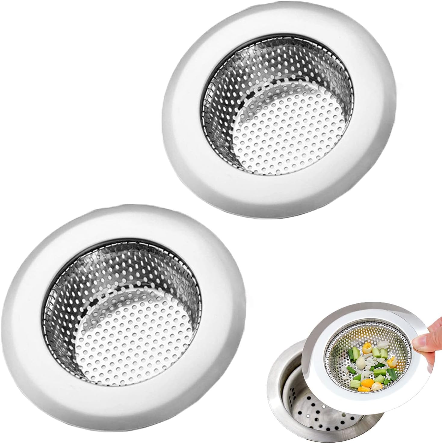 Stainless Steel Kitchen Sink Strainer 2 Pack, Sink Drain Strainer for Kitchen Sinks image number 6