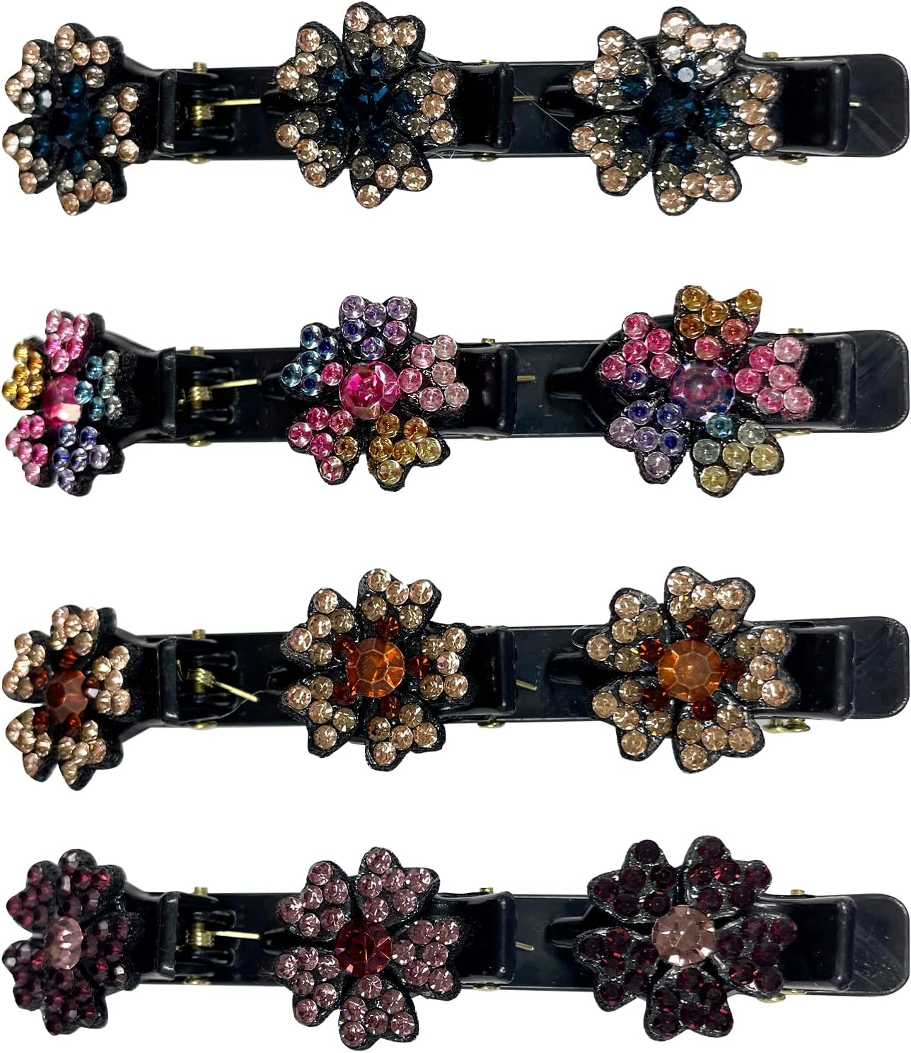 Pqkl-Party Women'S Hair Clips, Hair Clip with Crystal Flower, Crystal Stone Hair Clips with 3 Mini Clips, Double Layer Hair Clips, Hair Clips for Styling & Festive image number 1