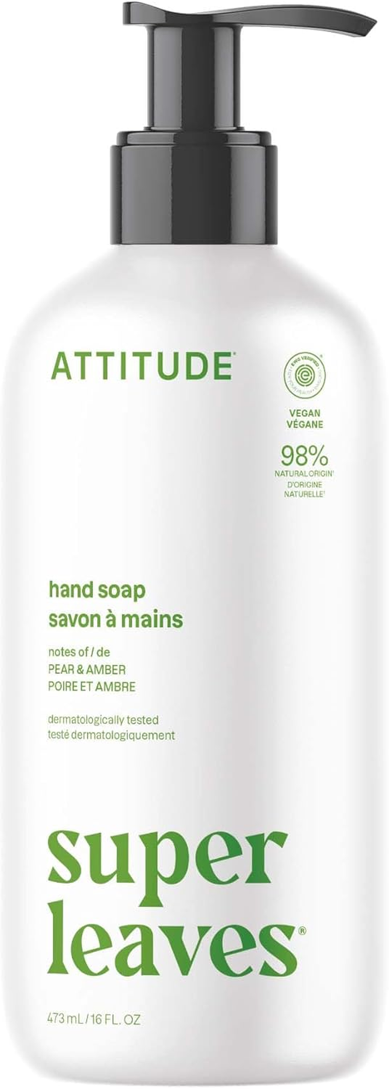 ATTITUDE Natural Hand Soap: EWG Verified, Hypoallergenic & Dermatologist Tested - Super Leaves, Olive Leaves (16 Oz) image number 2