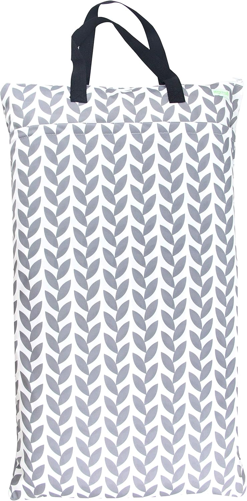 Wegreeco Reusable Hanging Wet Dry Cloth Diaper Bag(2 Pack, Grey Leaf, Grey)
