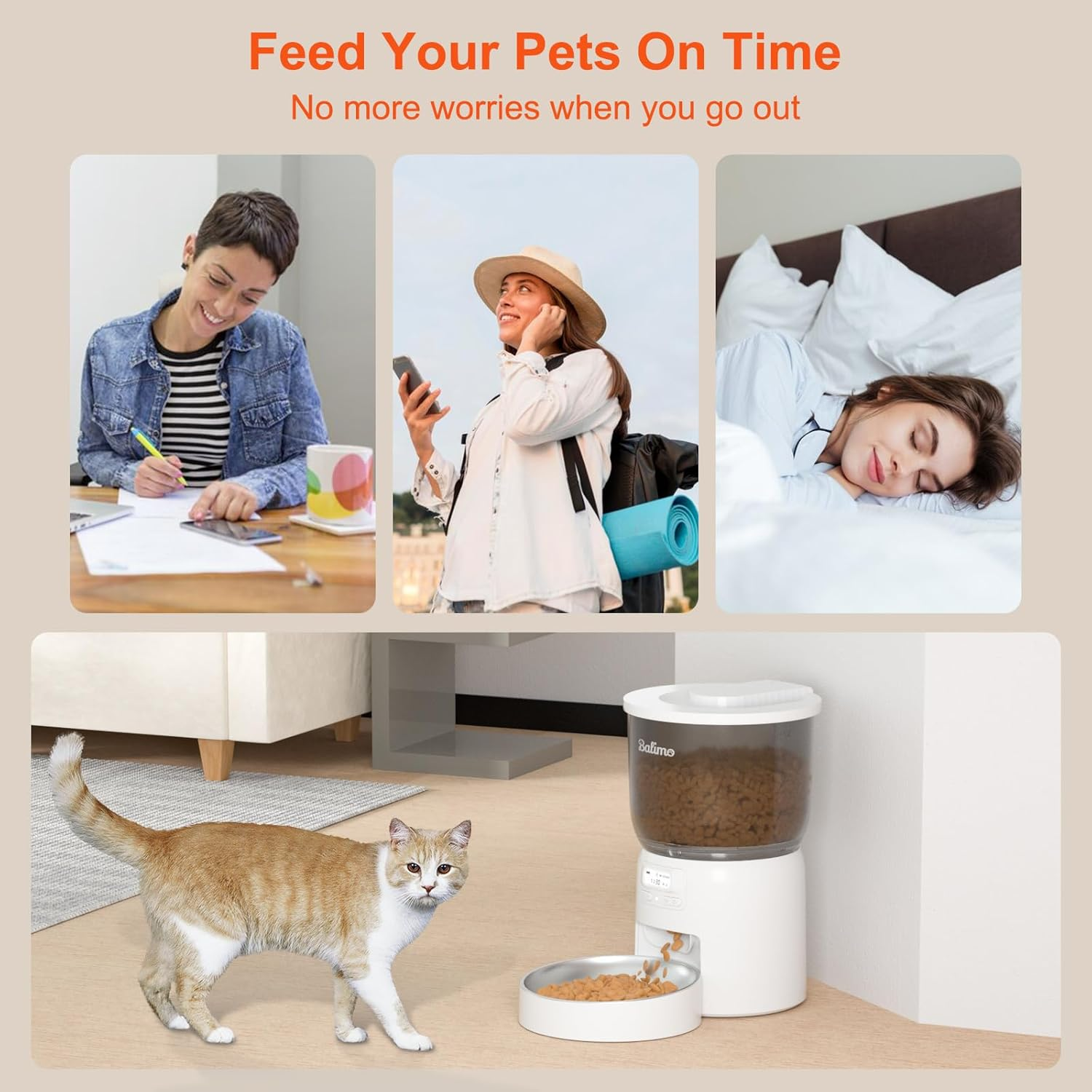 Balimo Automatic Cat Feeder, 3L Cat Food, Programmable Timer, Cat Feeder, Automatic Feeder for Cats and Dogs, 1-6 Meals a Day, with Stainless Steel Bowl Basin, White - White image number 4