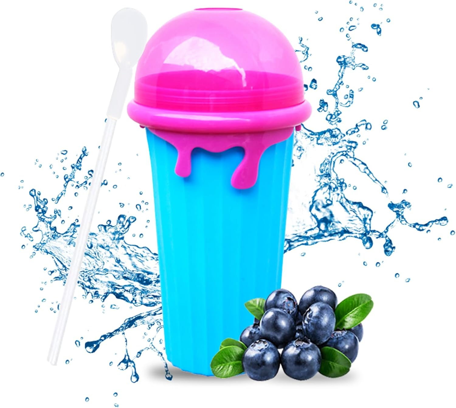 Color Land Slushy Cup (Large Capacity), TIK TOK Slushie Maker Frozen Magic Squeeze Ice Cream Maker Cup, Cool Stuff Trending Tiktok Items Homemade DIY Cool Gadgets with Lid & Straw (BLUE) image number 3
