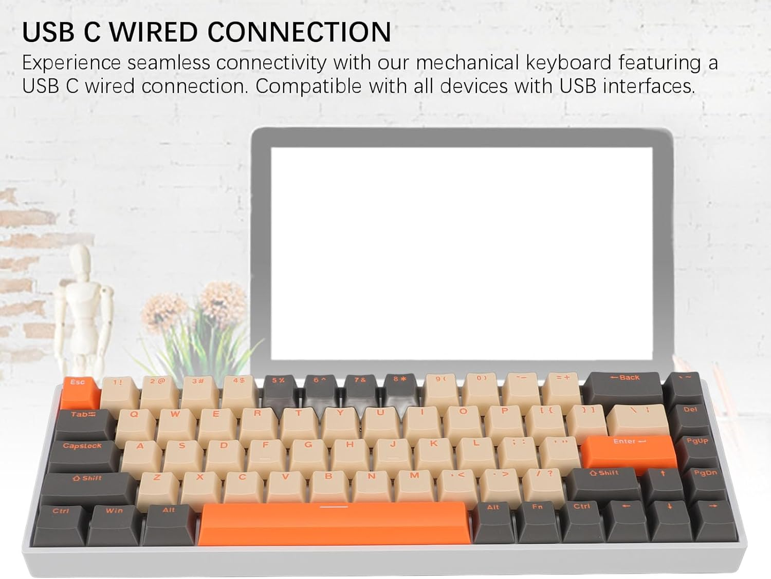 60% Mechanical Gaming Keyboard, 68 Keys Wired RGB Backlit Keyboard with Blue Switch, Ergonomic Portable Computer Keypad for Wins PC Laptop