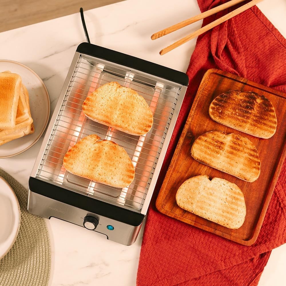 Cecotec Horizontal Bread Toaster - Flat 3 Resistors Niceslice Inox. 1000W, All Bread Types or Wish Cakes, Quartz Resistors, Stainless Steel Finish, 6 Grate Levels, 6 Grate Stairs
