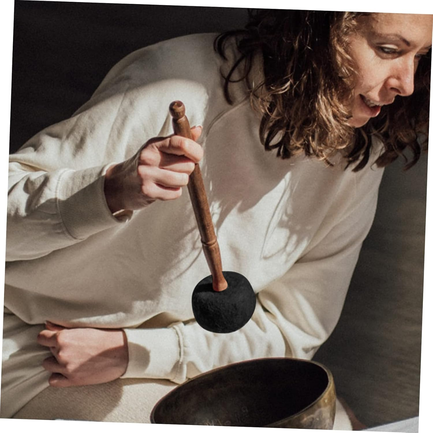 Tibetan Singing Bowl Mallet Wool Felt Head Wooden Stick Medium Size Black Meditation Sound Bowl Striker Accessory for Yoga Healing image number 1