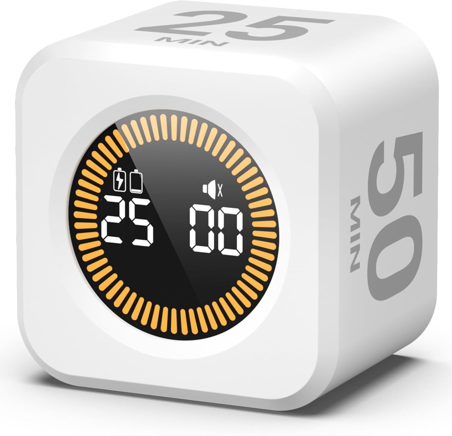 KADAMS Rotating Visual Timer Productivity Pomodoro Cube, 5/10/25/50 Min Countdown Customizable Stopwatch Silent Mode &ndash; Ideal for Work, Study, Cook Workout Kitchen School Classroom, Office Black