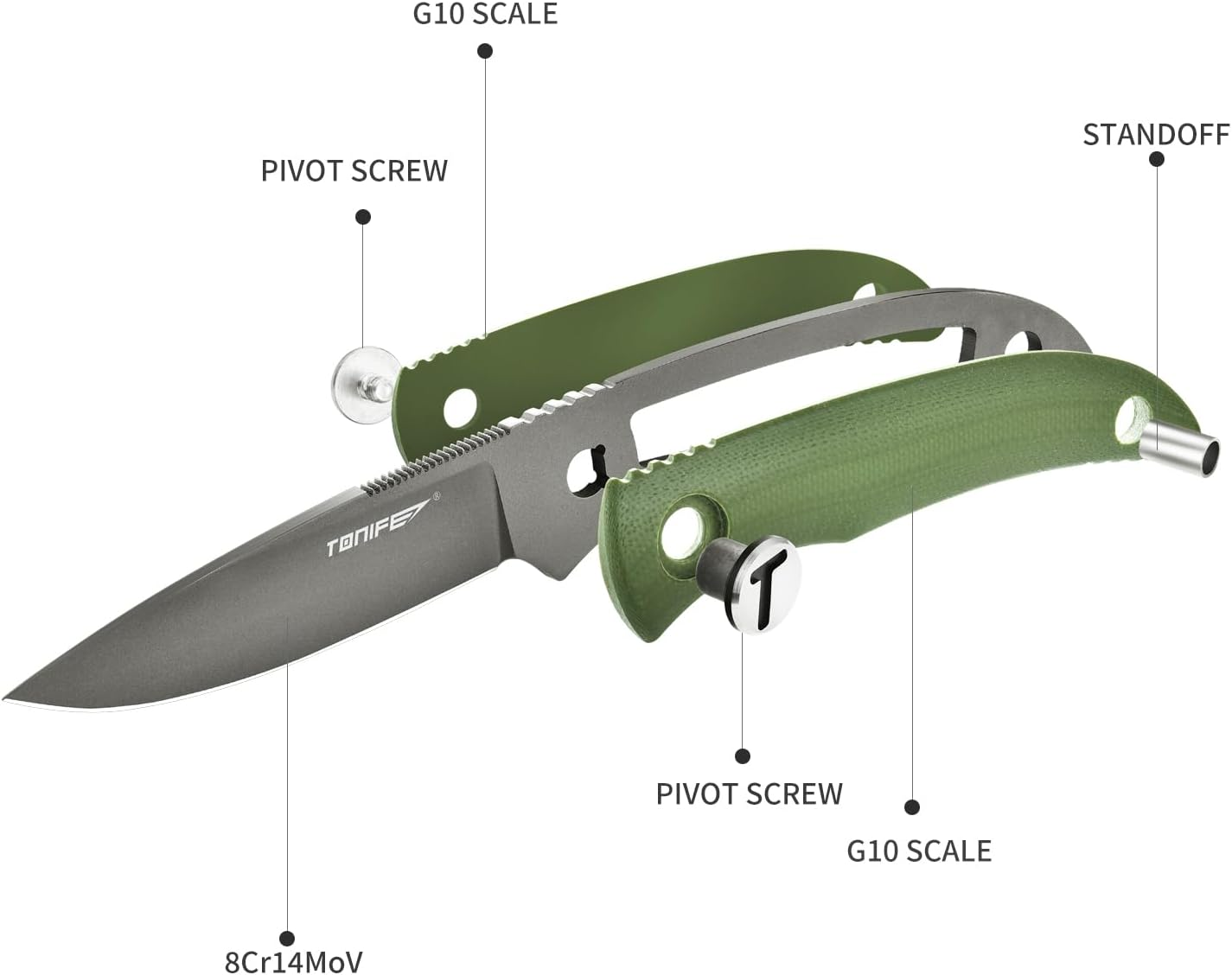 TONIFE Nova Fixed Blade Knife with Adjustable Kydex Sheath EDC Knife with 6.81Cm Full Tang Blade Paracord Lanyard for Outdoor Camping Hiking (Army Green) - Army Green image number 3