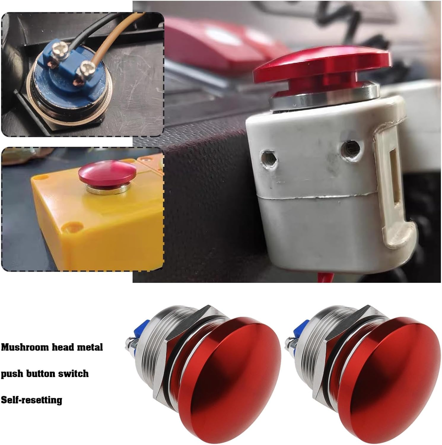 2Pcs Red Mushroom Head Button Switch Waterproof Push Button Switch Aluminum Alloy round Start Button Accessories for Car SUV Truck RV Boat 22Mm image number 3