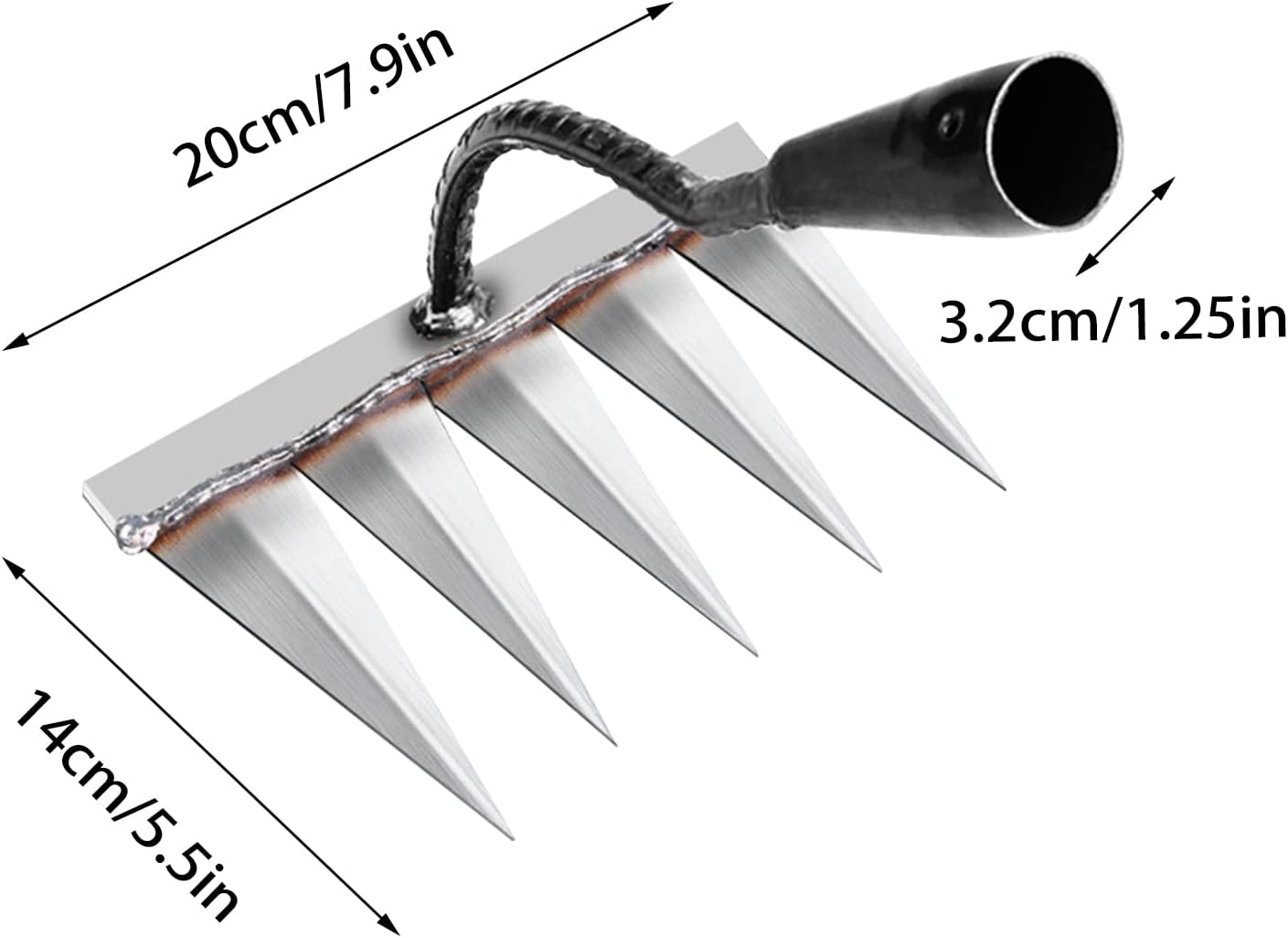 Iron Rake for Gardening and Weeding - Heavy Duty Garden Tool, Carbon Steel Hand Rake for Sturdy Dethatching, 5 Toothed Steel (Without Stick) - 6 Toothed Steel image number 7