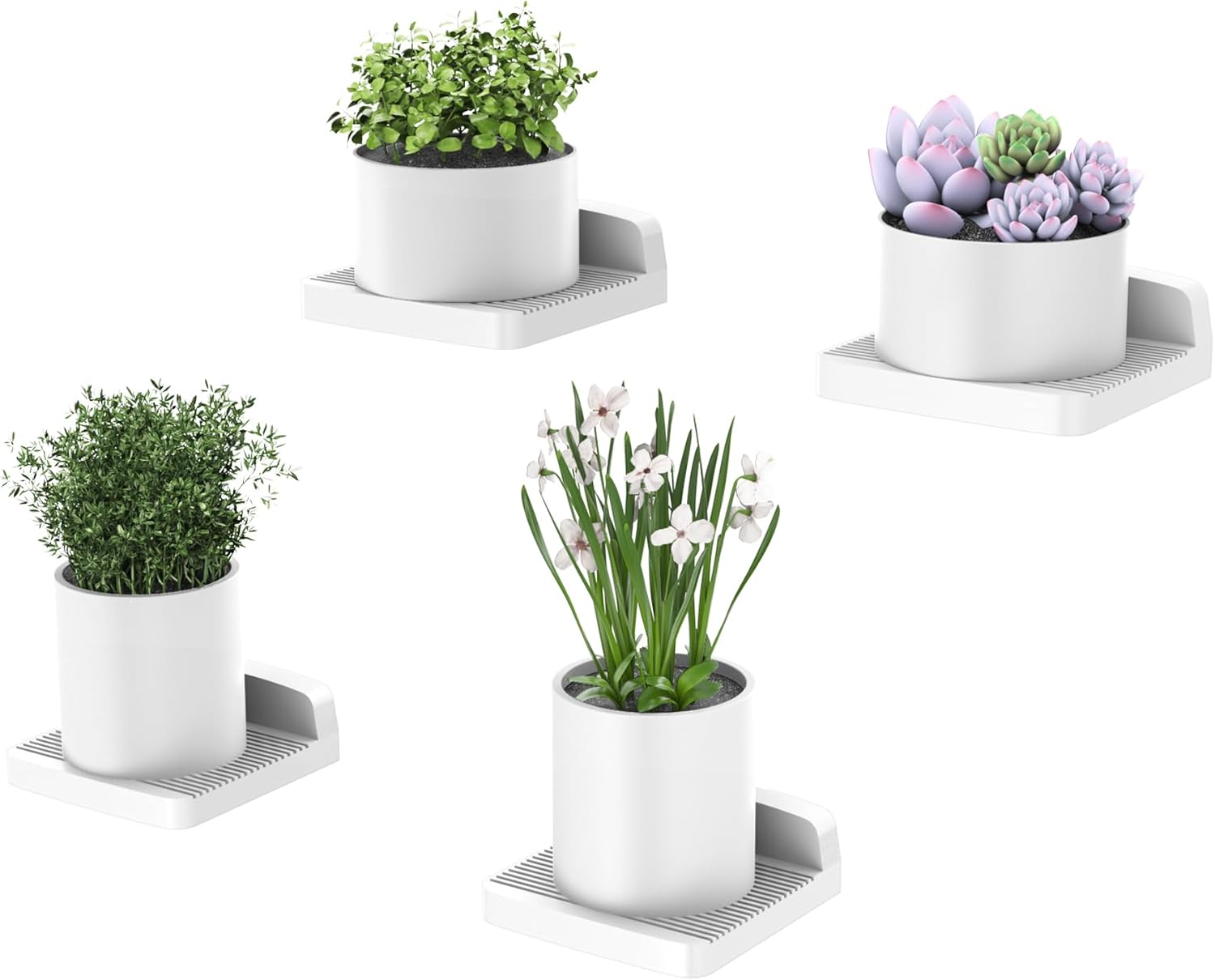 Tofitter Wood Floating Shelves 6"X6" 2-Pack, Solid Wood with Slotted Surface for Breathable Anti-Slip, Rounded Corners, French Cleats, Easy Install for Bedroom, Living Room, Bathroom（White image number 2