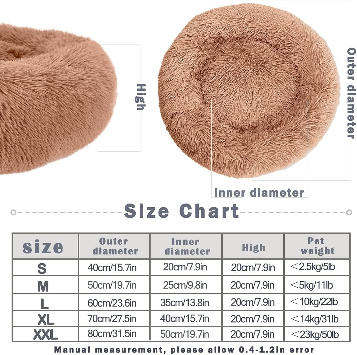 Bliss Gifts & Homewares Donut Dog Bed I Comfortable Waterproof Plush Pet Bed I Anti-Slip Bottom Warm & Soft round Self-Heating I Anti-Anxiety Beds for Cats Puppy Rabbit Dogs (Brown, 80Cm) image number 4