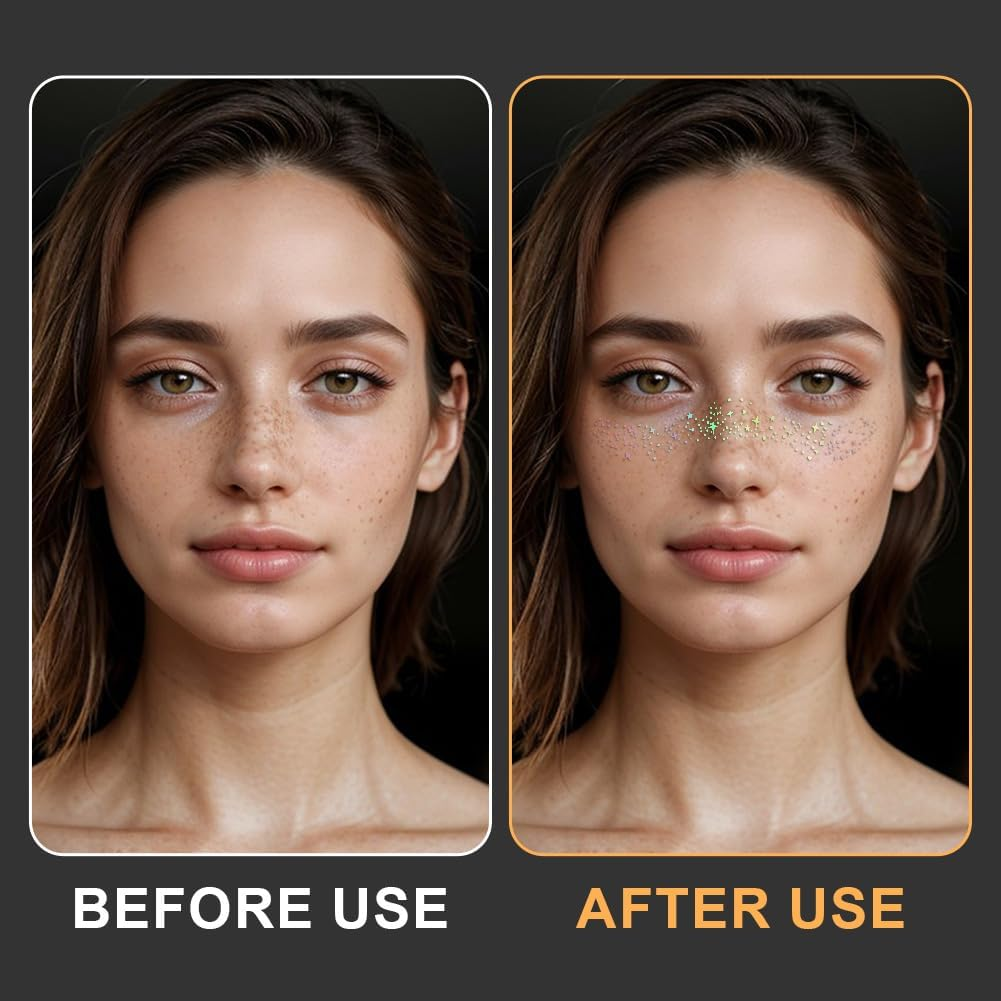 LOPHE QBT-28 Glitter Freckles Tattoo Face, Pack of 6 Temporary Face Tattoos, Glitter Freckles Golden Tattoo Film, Waterproof, for Festival, Party, Halloween, Carnival image number 4