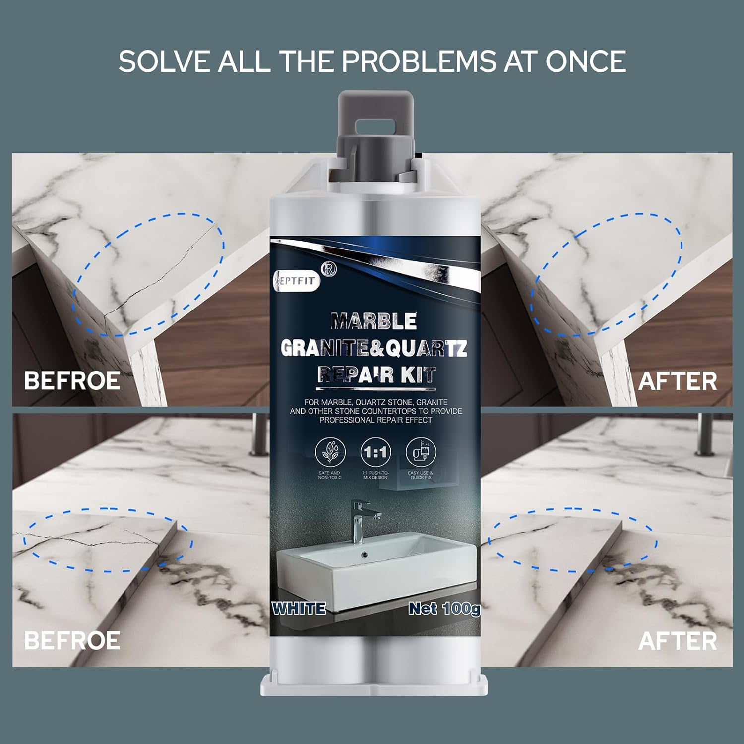 Marble Repair Kit & Quartz Countertop Chip Repair Kit, Tiles Repair Kit, Suitable for Granite, Marble, Quartz Stone, and Other Stone Surface Crack Quartz Chip Repair Kit image number 3