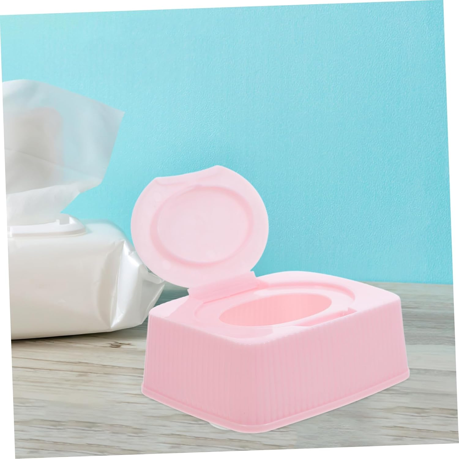 Baby Wipes Dispenser Flip Lid Dustproof Storage Box Portable Refillable Tissue Holder for Nursery Bathroom Travel Pink image number 3