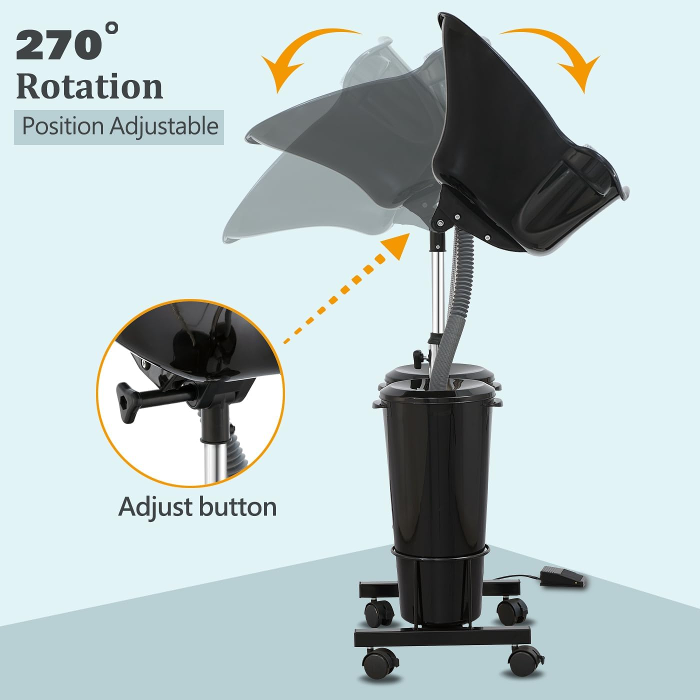 Nazalus Portable Shampoo Bowl with Electric Pump (Pack of 1) | Adjustable Basin Height, Dual-Bucket Design with Drain Hoses | Home & Barber Use | Black image number 4