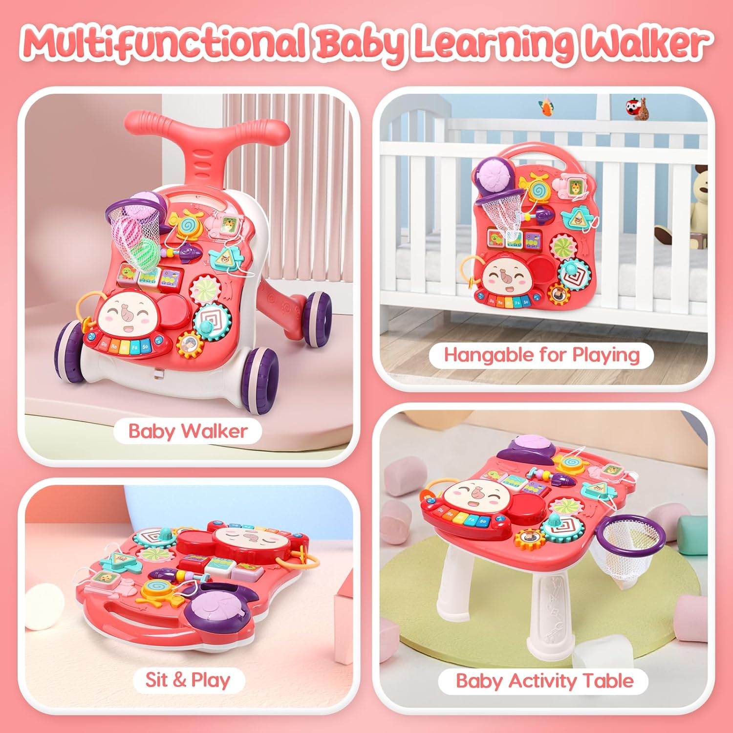 CUTE STONE Baby Learning Walker for Boys Girls, 2 in 1 Sit-To-Stand Learning Walker and Activity Center, Baby Walking Toy, Early Learning Push Toy for Infant image number 2