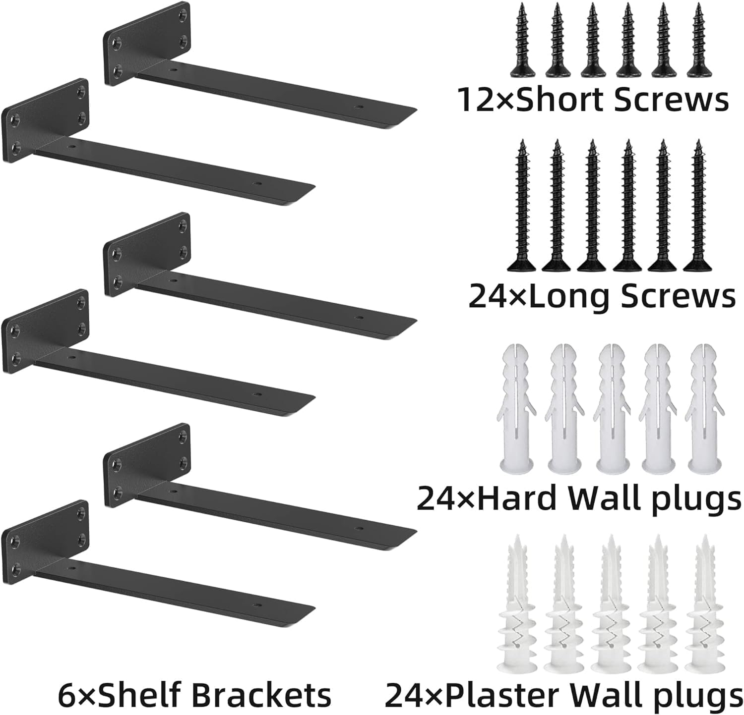 6 Pack Heavy Duty Shelf Bracket, 15Cm（6 Inch）Floating Shelf Bracket, Premium Hidden Shelf Brackets for Floating Wood Shelves, Powder Coated, Complete Mounting Hardware, Easy Install (15Cm（6 Inch）) image number 2