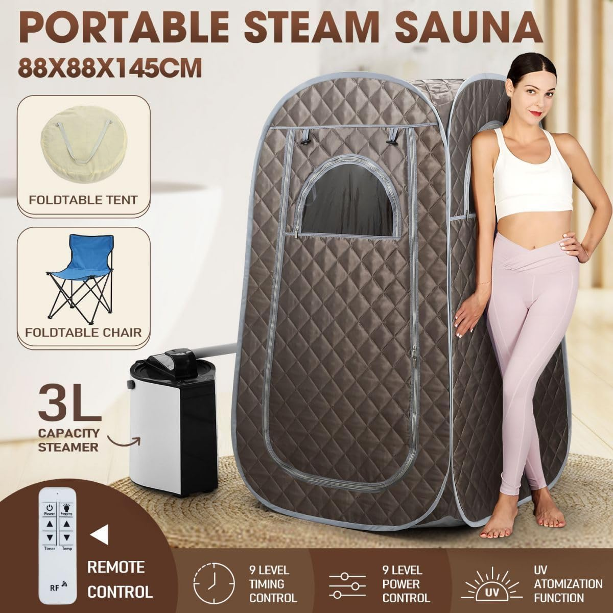 Portable Steam Sauna Tent with 1000W & 3L Steam Generator,Personal Sauna Tent for Relaxation & Spa at Home Comes with Controller, Folding Chair image number 2
