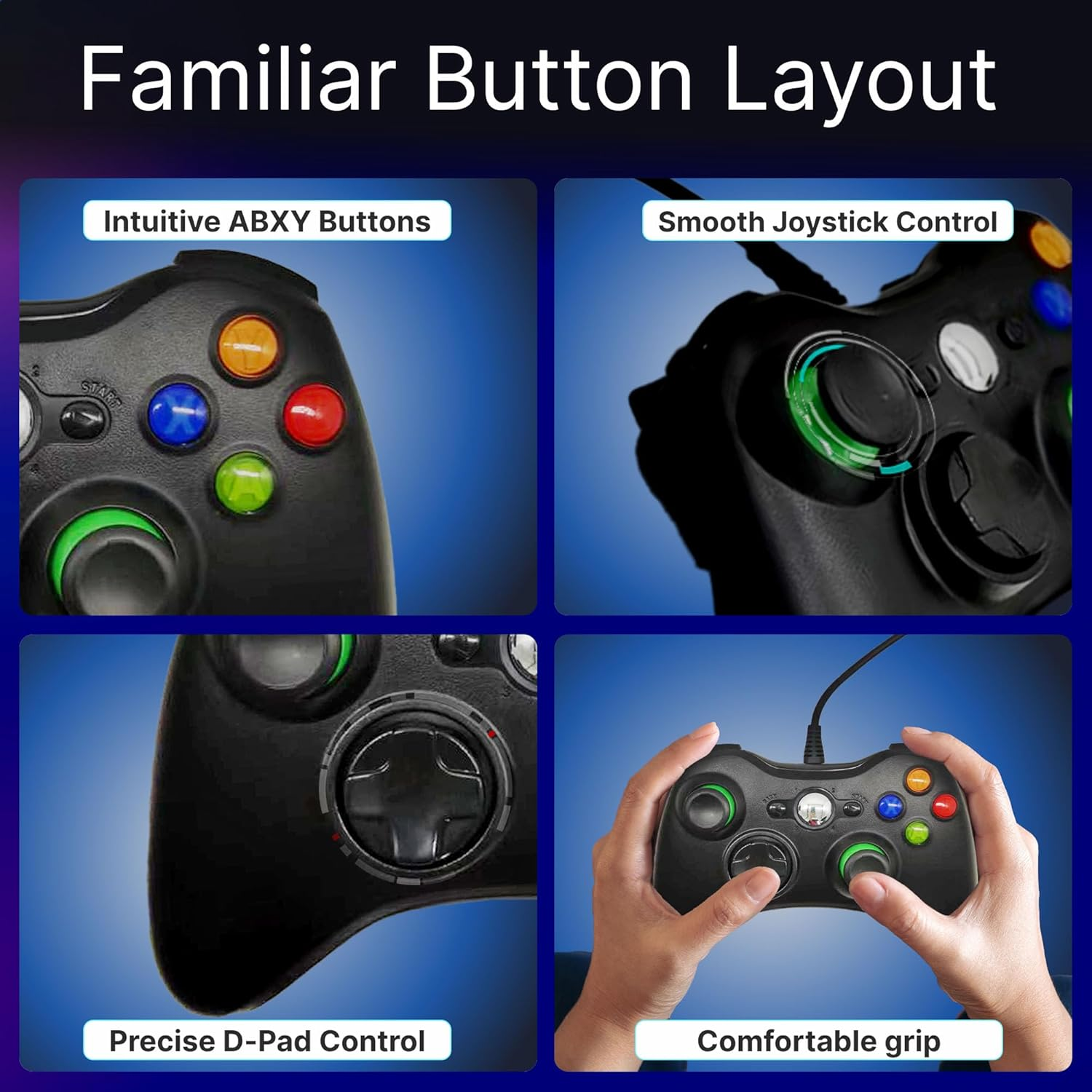 Laser WIRED PC Gaming Controller with Dual Motor Vibration & 2.5M Cable - Plug & Play for Steam, Xbox, PC Games