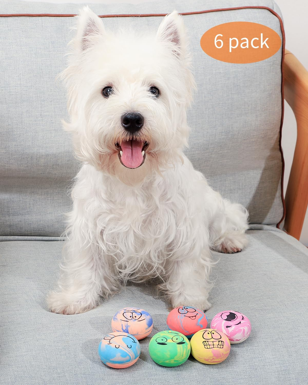 SCHITEC Squeaky Dog Toys [6 Pack] Interactive Latex Rubber Squeak Ball Toy, Soft Fetch Play Balls for Puppy Small Dogs image number 1
