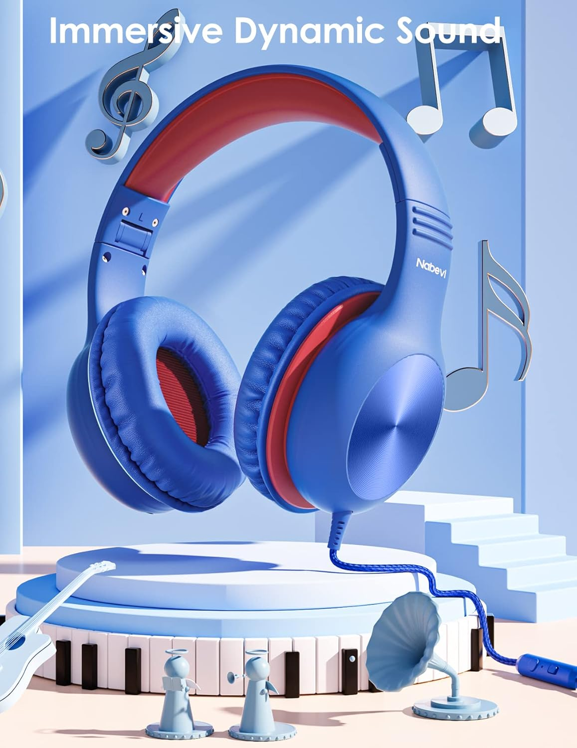 Headphones for Kids for School, Kids Headphones with Microphone, Sharing Function, 85Db/94Db Safe Volume Limit, HD Sound, over Ear Kids Headphones for School, On-Line Study, Travel [Glaze Blue] image number 3