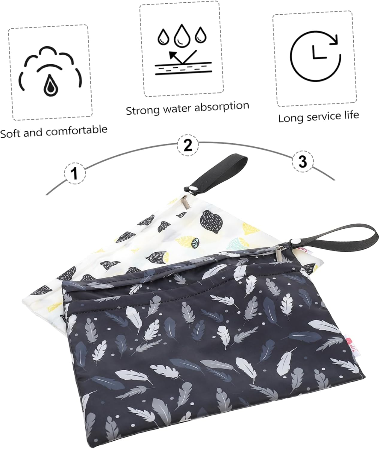 2Pcs Multi-Functional Nappy Bags Diaper Bags for Travel Waterproof Baby Diaper Storage Bag with Zipper Lemon Colors for Outdoor and Shopping Trips image number 5