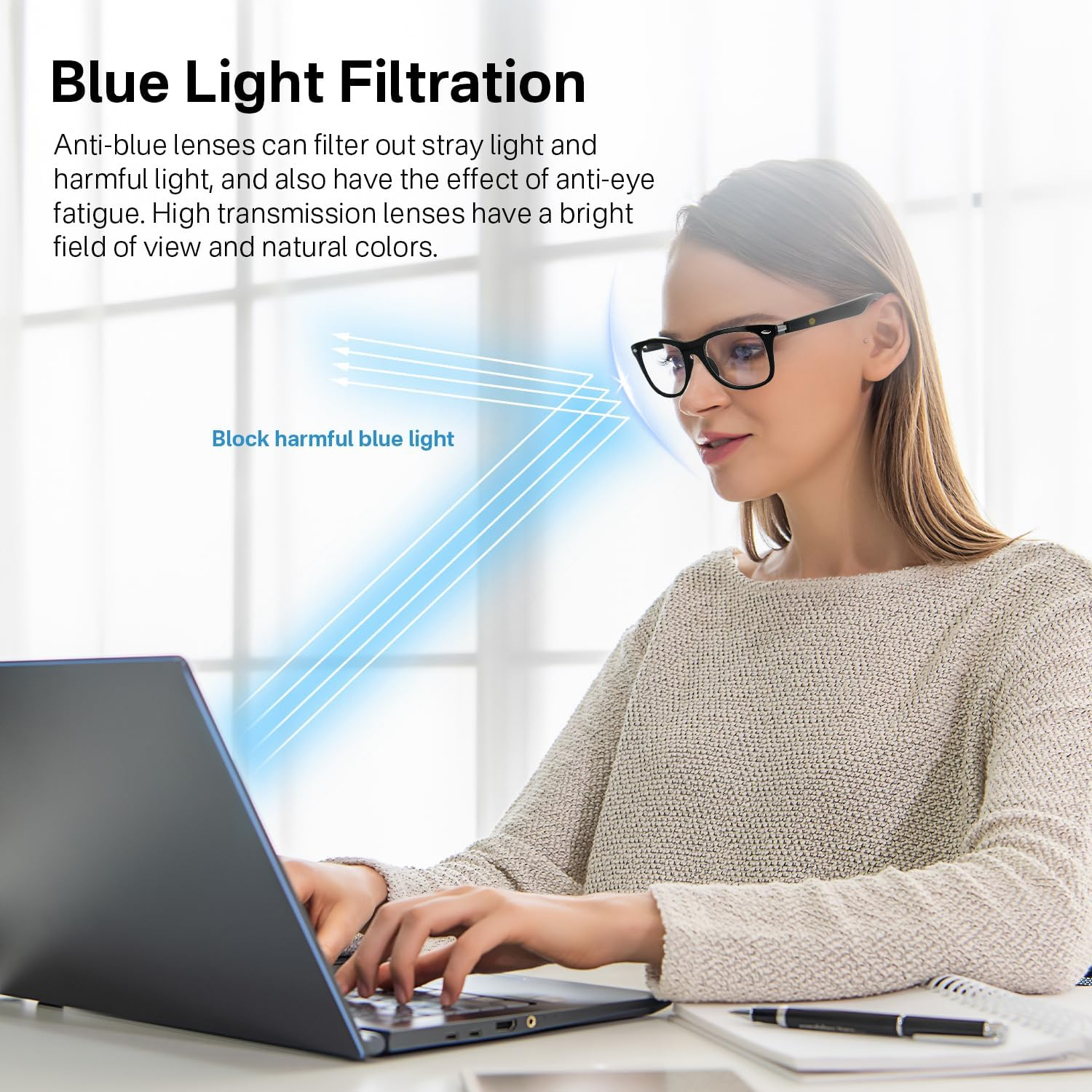 Smart Glasses for Men and Women, Blue Light Filtering Lenses, Audio Glasses with Mic & Speakers, Touch & Voice Assistant Compatible - up to 6 Hrs Battery, Bluetooth Glasses for Office, Driving, Clear, image number 2