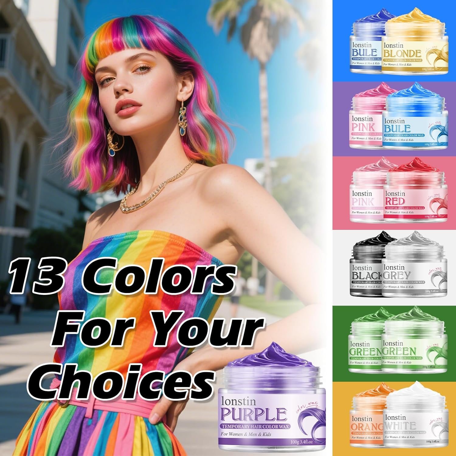 Hair Color Wax, Lonstin Purple Hair Dye Washable Instant Natural Temporary Gel Mud Clay Colour for Men, Women, Teens Cosplay,Party,Masquerade,Halloween image number 4