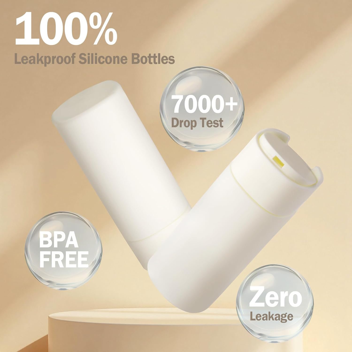 5Pcs Travel Bottles Set, Geeric Refillable Toiletry Bottle 50&mdash;100Ml TSA Approved Leak-Proof Small Cream Can Soft Bottle for Shampoo, Lotion,Cream+Waterproof Bag White