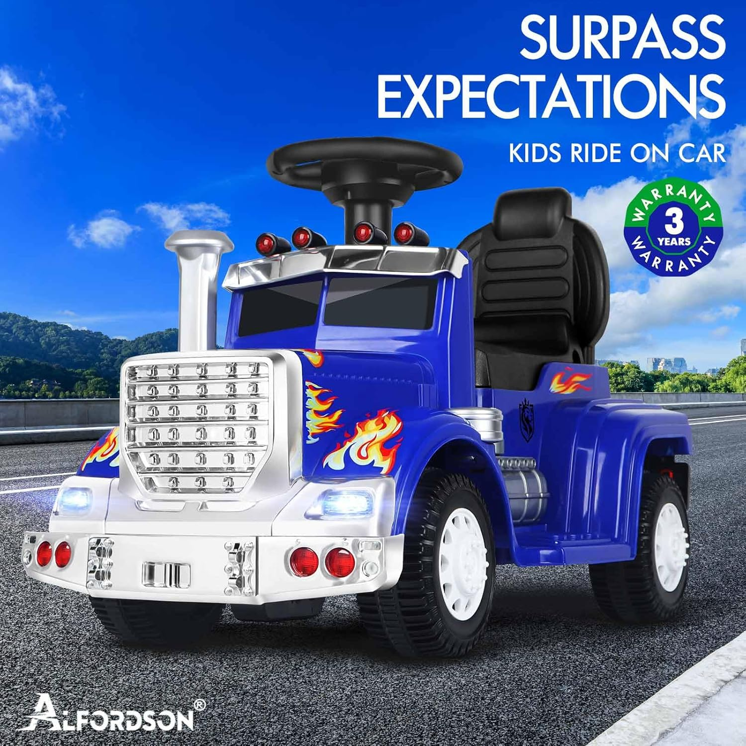 ALFORDSON Kids Ride on Truck 6V Motor, Eletric Toy Car with Music Player, LED Lights, Ride-On Car Design Vehicle SUV Tractor Toy, Blue - Black image number 4