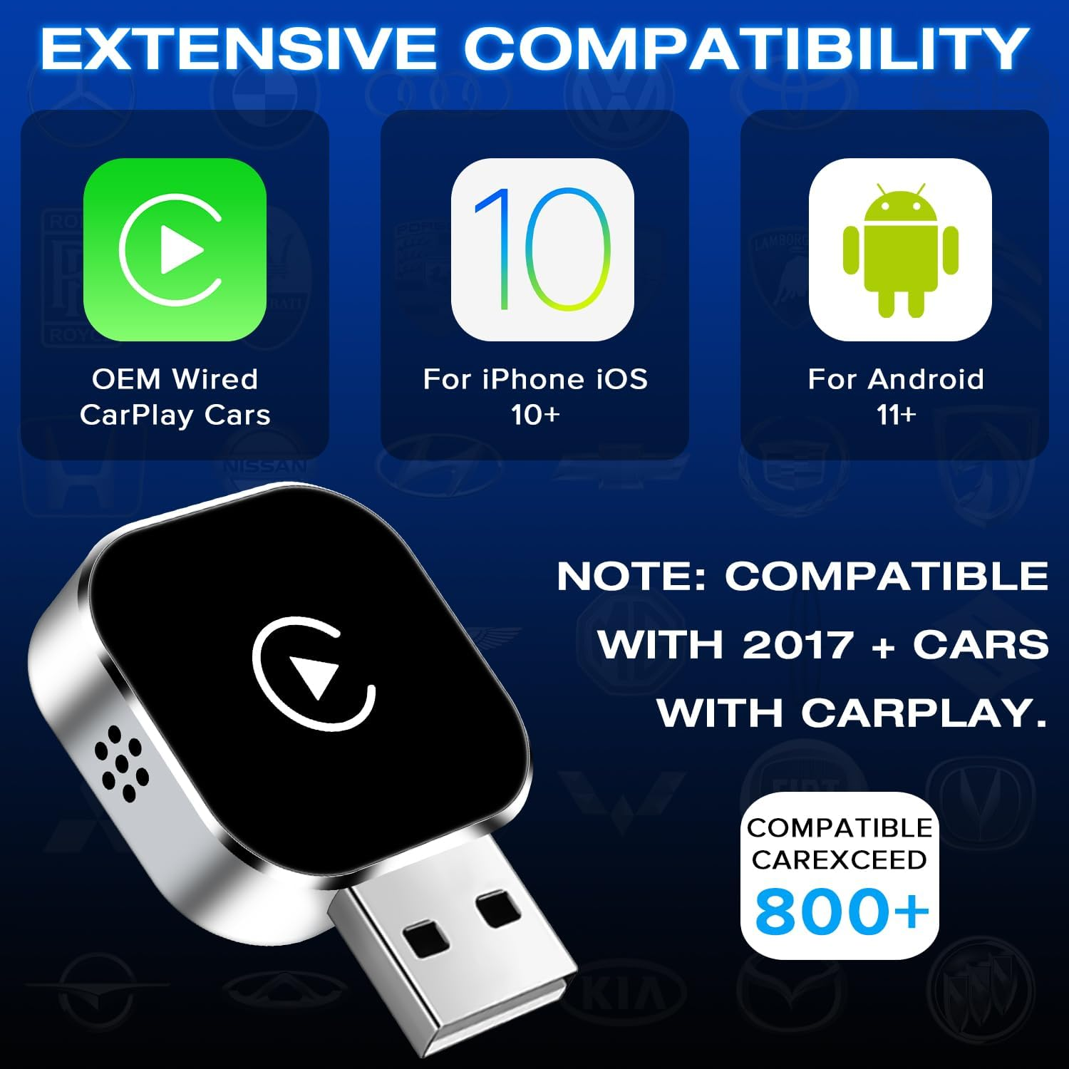 2025 Upgrade Wireless Carplay Adapter & Android Auto Adapter, 2 in 1 Wireless Carplay Box, Retains Original Car Controls, Plug & Play Wireless Dongle for Iphone Ios 10+/ Android 11+/ Cars 2017+(Grey) image number 4