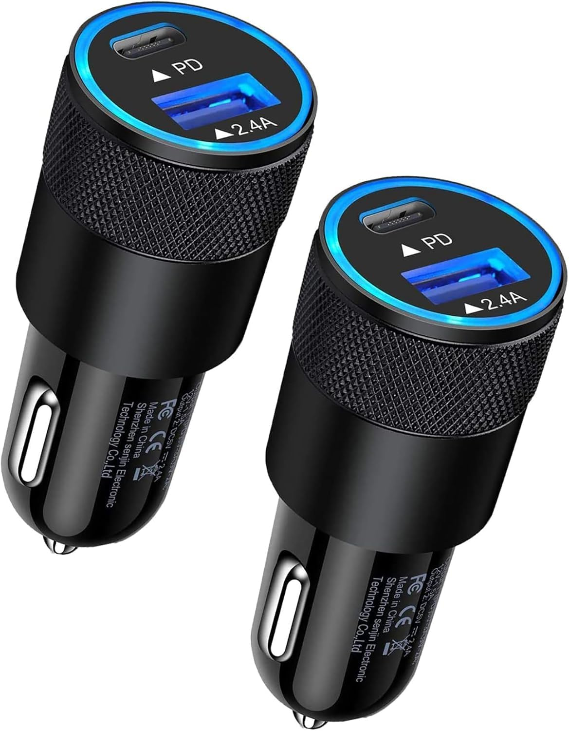 30W USB C Car Charger, [2Pack] PD 3.0 Fast Charge Dual Port USB Type C and 2.4A USB a Cargador Carro Lighter Adapter Base for Iphone 16, Ipad, Galaxy S25, LG, Google Pixel GPS, Z Play Droid, Motorola