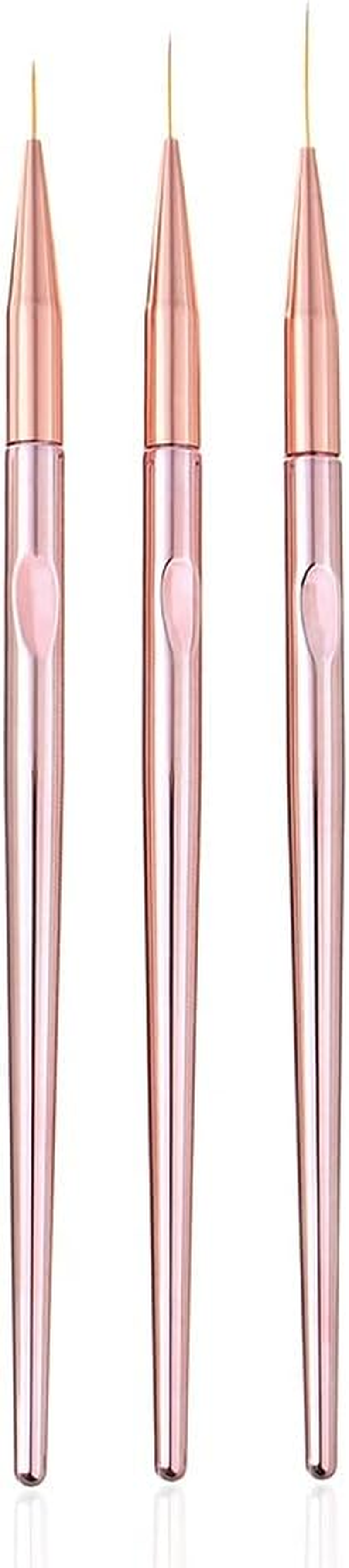 FULINJOY 3 Pcs Rose Gold Nail Art Liner Brushes Set, UV Gel Acrylic Application Nail Pens Nail Art Designs Tools(10Mm/15Mm/20Mm) image number 2