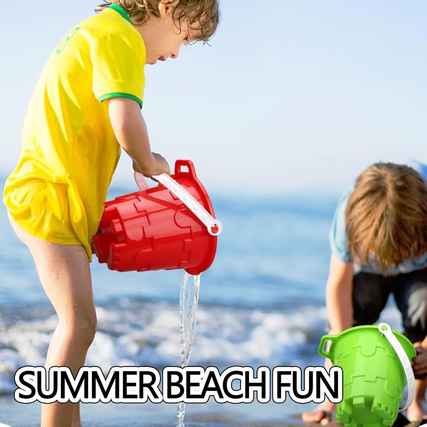 Beach Bucket 8Pcs Beach Toys for Kids Sand Toys Includes Bucket, Shovel,Rake,Sand Sifter Shovels, Castle Bucket and Shovel image number 5