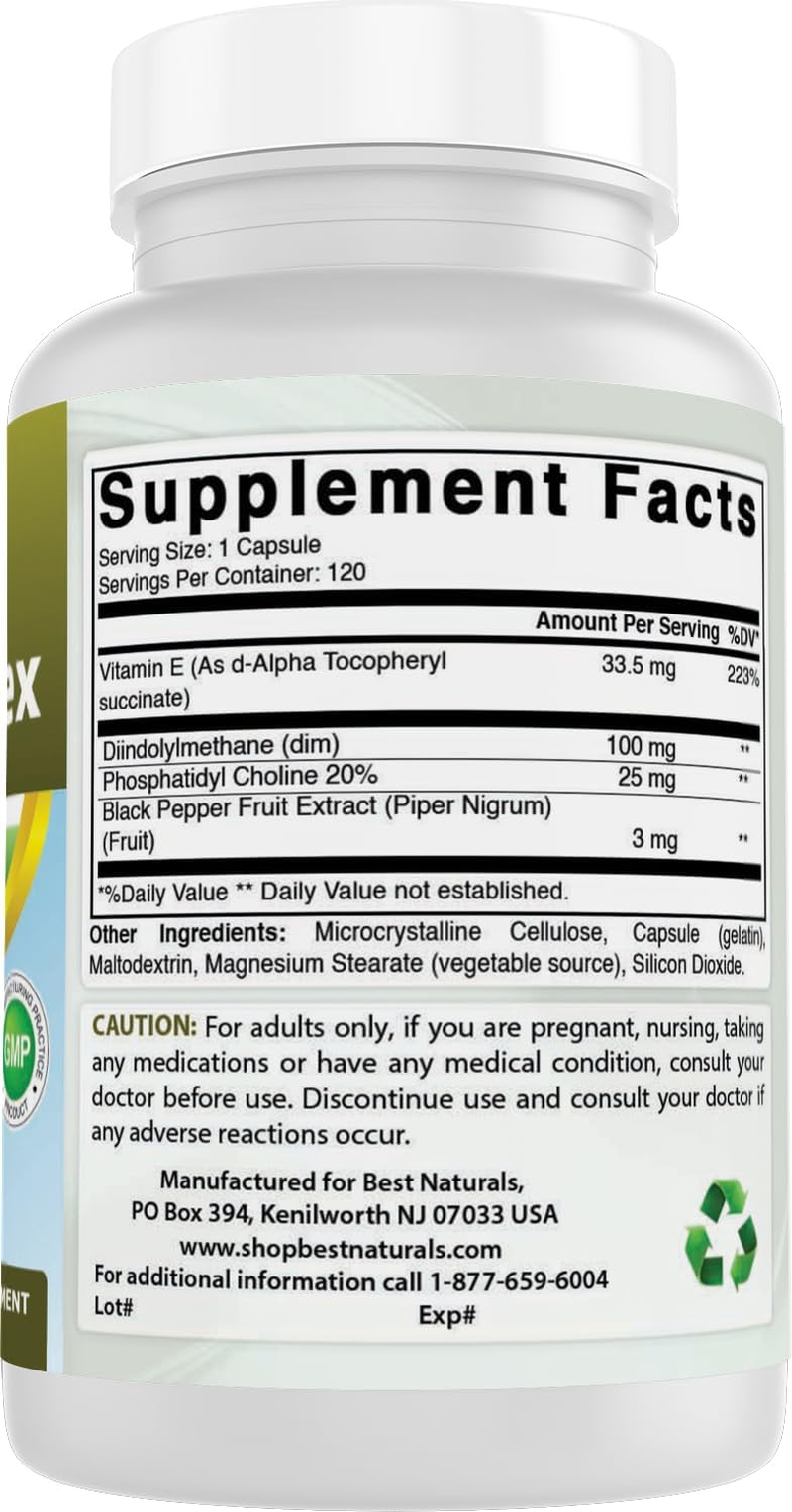 Best Naturals DIM Supplement 100 Mg 120 Capsules, DIM for Estrogen Metabolism & Balance, for Menopause, Body Building, PCOS & Hormonal Acne image number 3