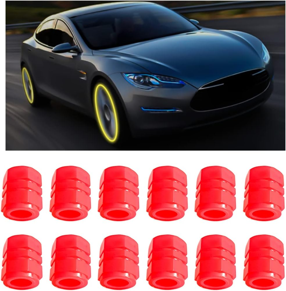 12PCS Fluorescent Car Tire Valve Stem Caps, Auto Corrosion Resistant Wheel Valve Cover, Luminous Illuminated Glow in the Dark, Car Decor Accessories Universal for SUV, Trucks, Car (Red(1)) - Blue/Flag image number 3