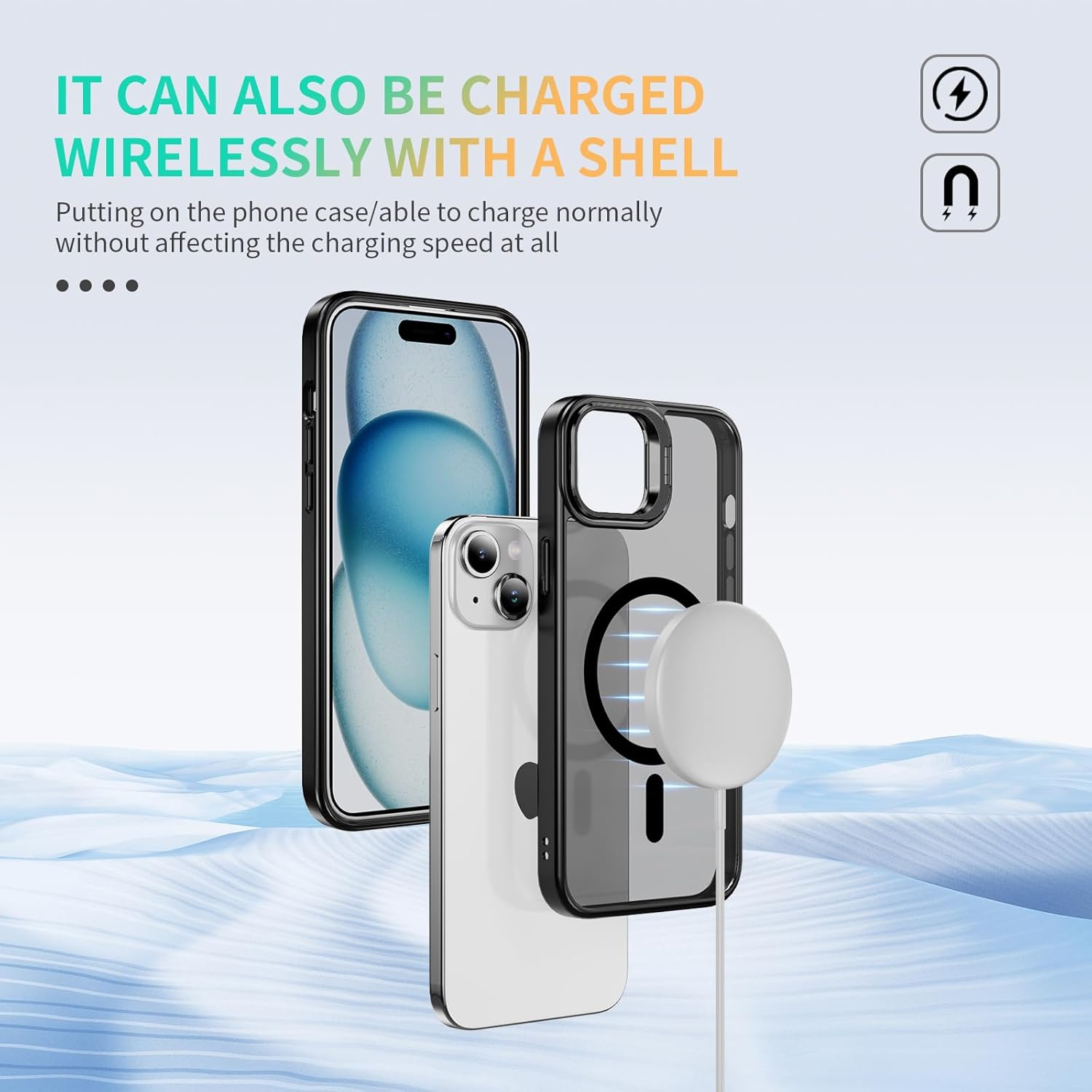 For Iphone 15 Case with Metal Camera Stand [Compatible with Magsafe] Full Protection Shockproof Cover Translucent Magnetic Case for Iphone 15 (Black) image number 1