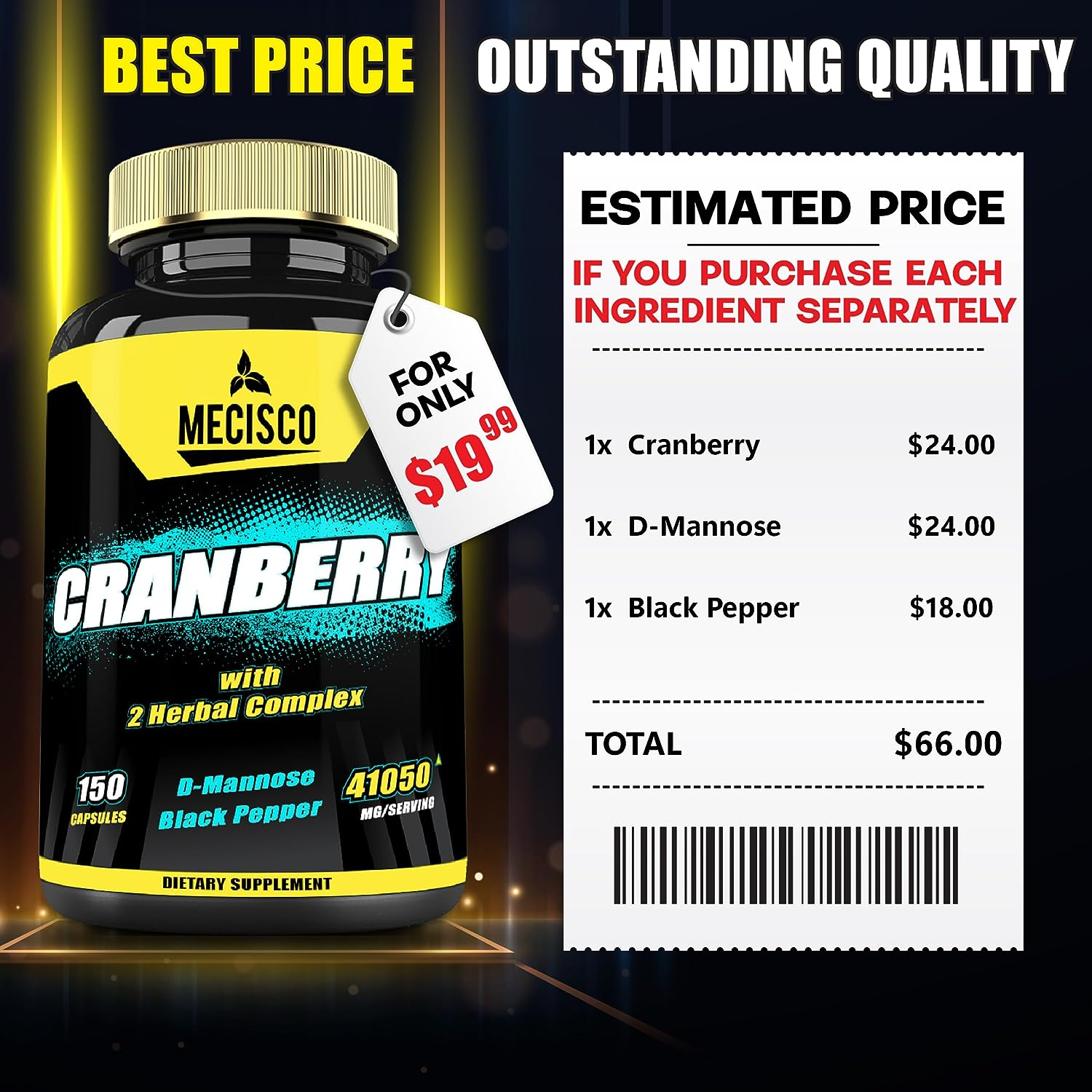 Cranberry Supplement for Womnen - 5-Month Supply - Blended with D-Mannose and Black Pepper - 150 Vegan Capsules image number 3