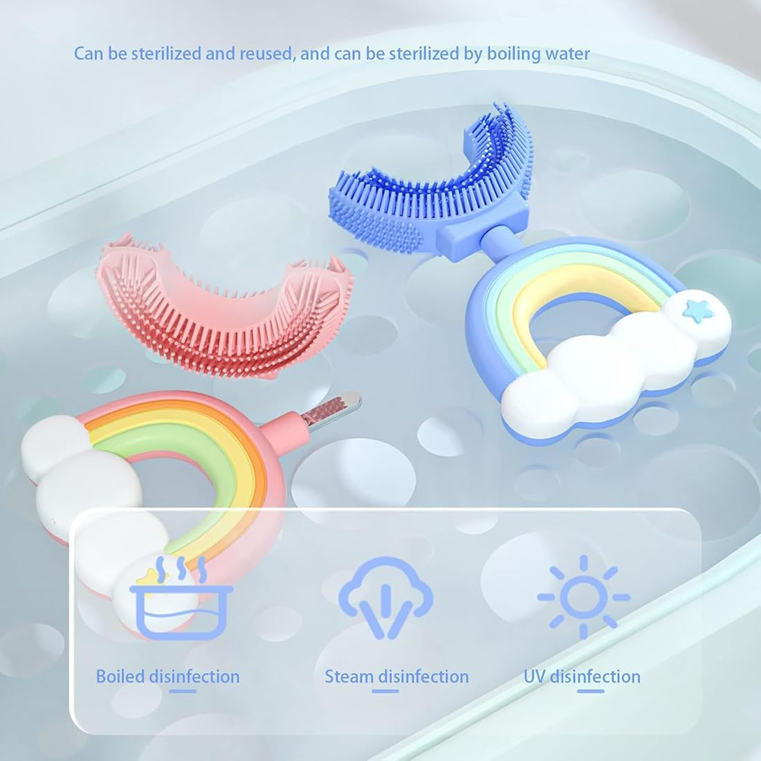 2Pcs U-Shaped Toddler Toothbrush, Flexible Cartoon Training Kids Toothbrush for Age 2-6 Years, Soft Food Grade Silicone Manual U-Shaped Toothbrush for Kids Travel Bathroom (Rainbow) image number 2