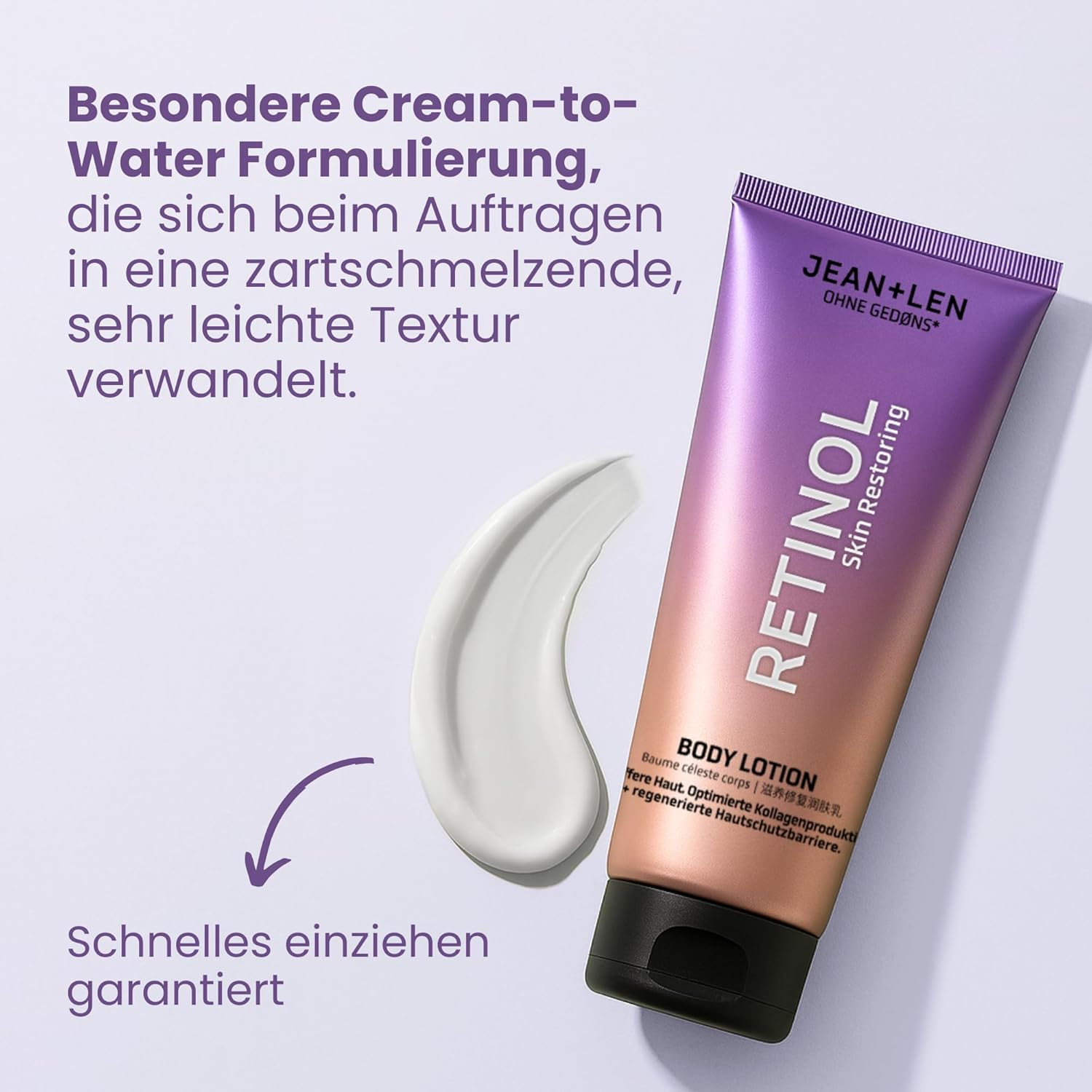 Jean & Len Body Lotion Retinol, with Pure Retinol, Shea Butter & Bisabolol, Smooths Wrinkles, Regenerates the Skin Protection Barrier, for Sensitive Skin, Body Care without Parabens & Silicones, Vegan image number 3