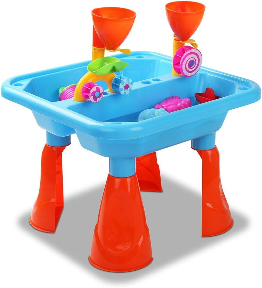 Keezi Water Table, 23Pcs Sandpit Toys Kids Pretend Play Set Toddler Sand Tables Baby Activity Beach Toy Outdoor Plays Equipment, with Sands Moulds Bucket Spade Multi-Coloured image number 2