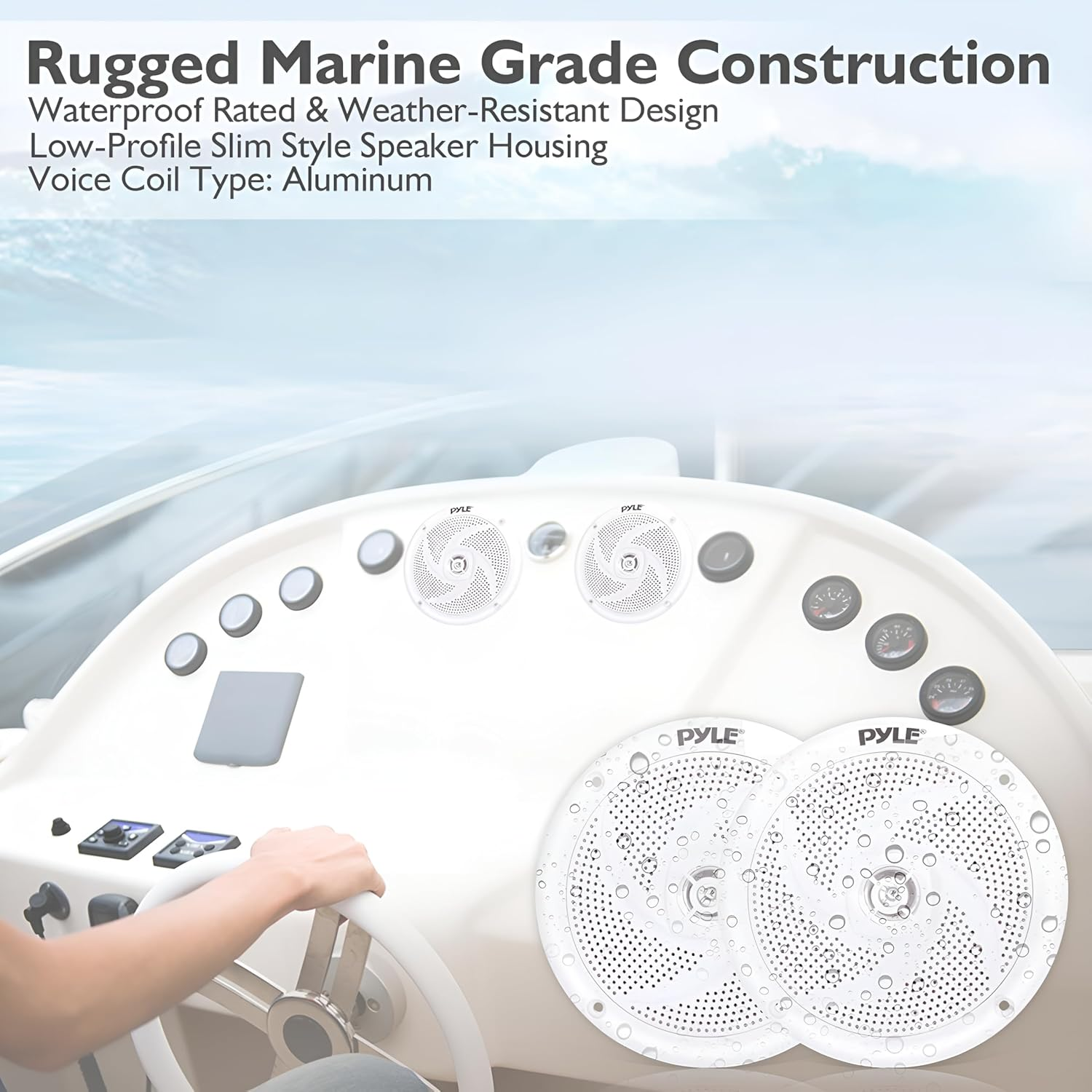 Pyle Marine Speakers - 4 Inch 2 Way Waterproof and Weather Resistant Outdoor Audio Stereo Sound System with 100 Watt Power and Low Profile Slim Style Design - 1 Pair - PLMRS4W (White) image number 3