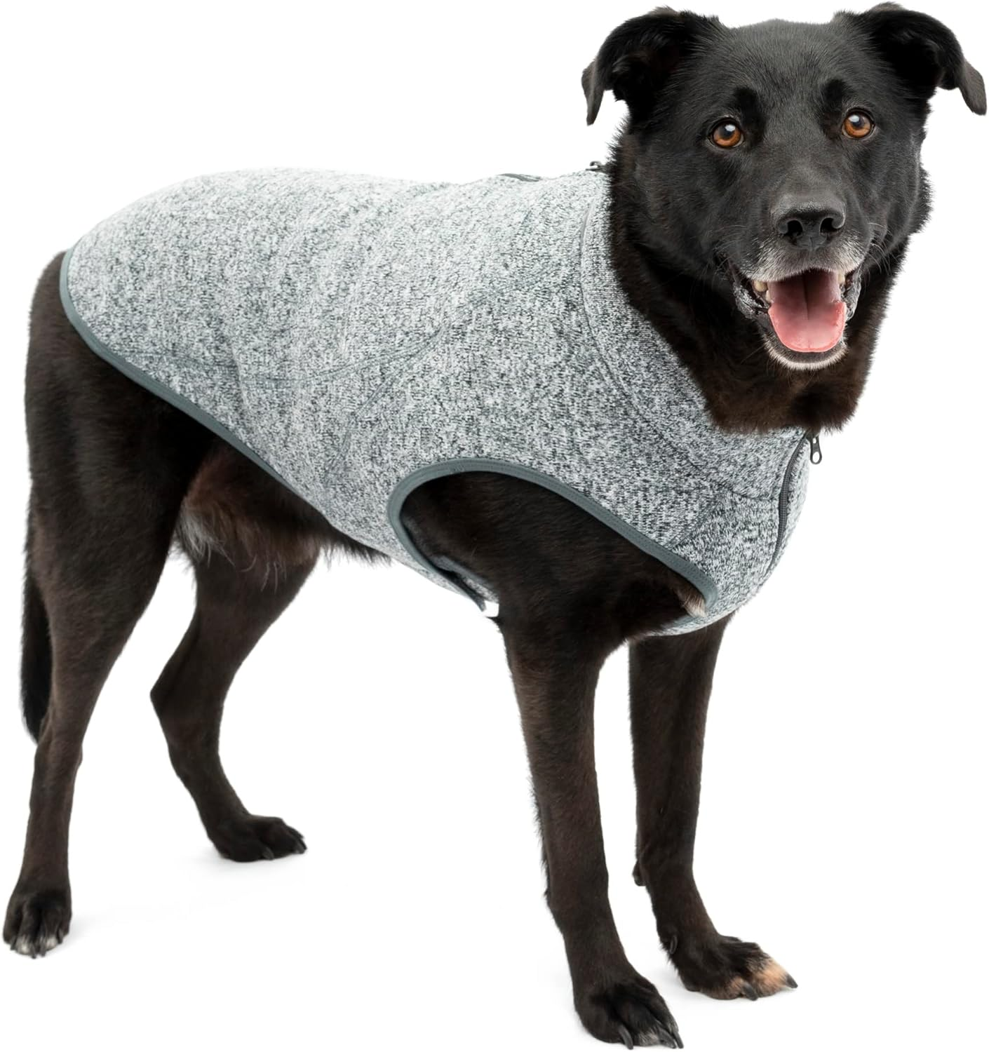 Kurgo Core Dog Sweater, Knit Dog Sweater with Fleece Lining, Cold Weather Pet Jacket, Zipper Opening for Harness, Adjustable Neck, Year-Round Sweater for Medium Dogs (Heather Black, Medium)