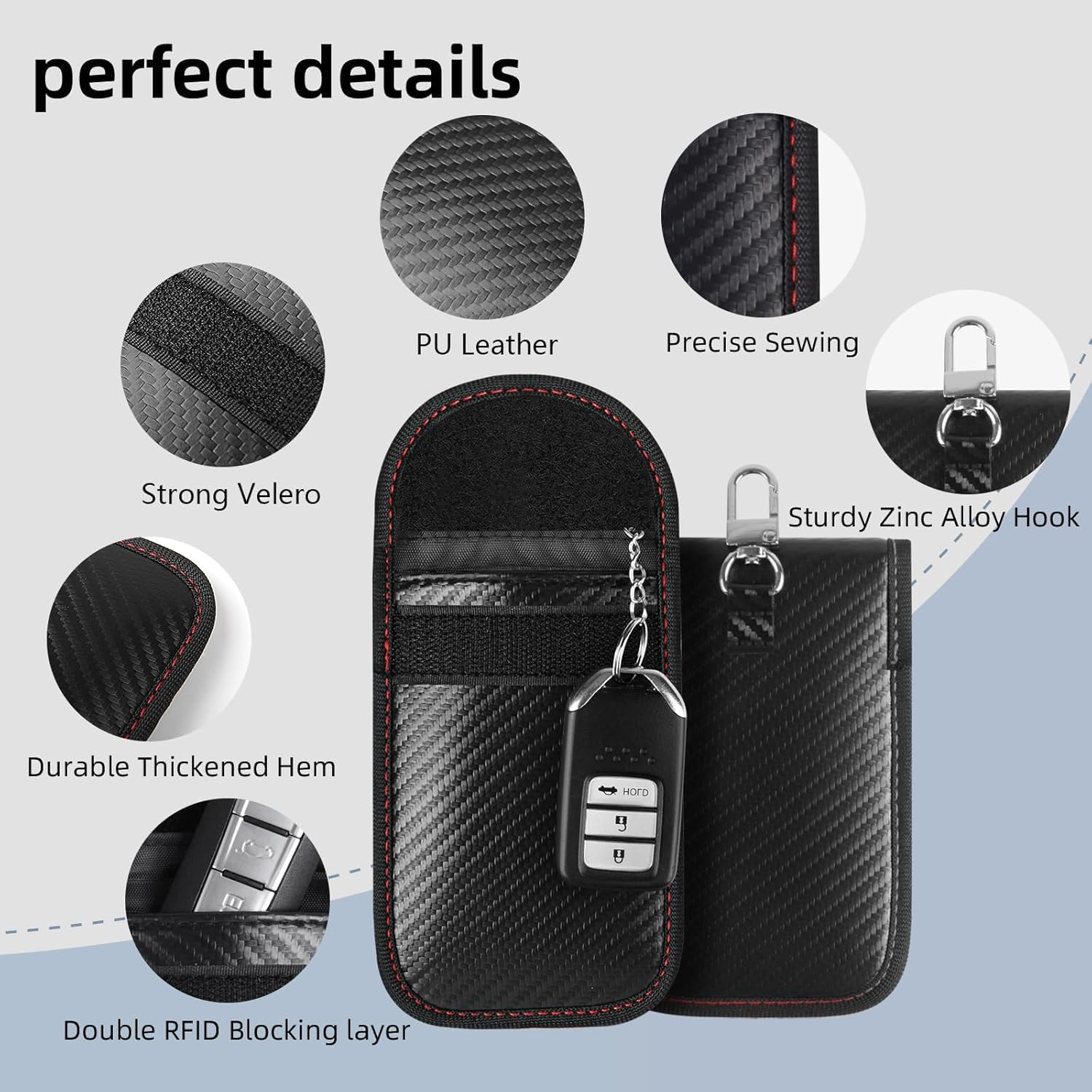 Quhoxdye 2 Pack Faraday Pouch for Car Keys, RFID Signal Blocking Bag, Car Key Fob Protector, Anti-Theft Shielding Case Signal Blocking Pouch, Signal Keyless Entry Car Keys Case (Red+Blue) image number 4